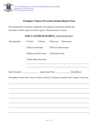Workplace Violence Prevention Incident Report Form - Rhode Island