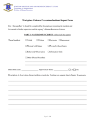 Document preview: Workplace Violence Prevention Incident Report Form - Rhode Island