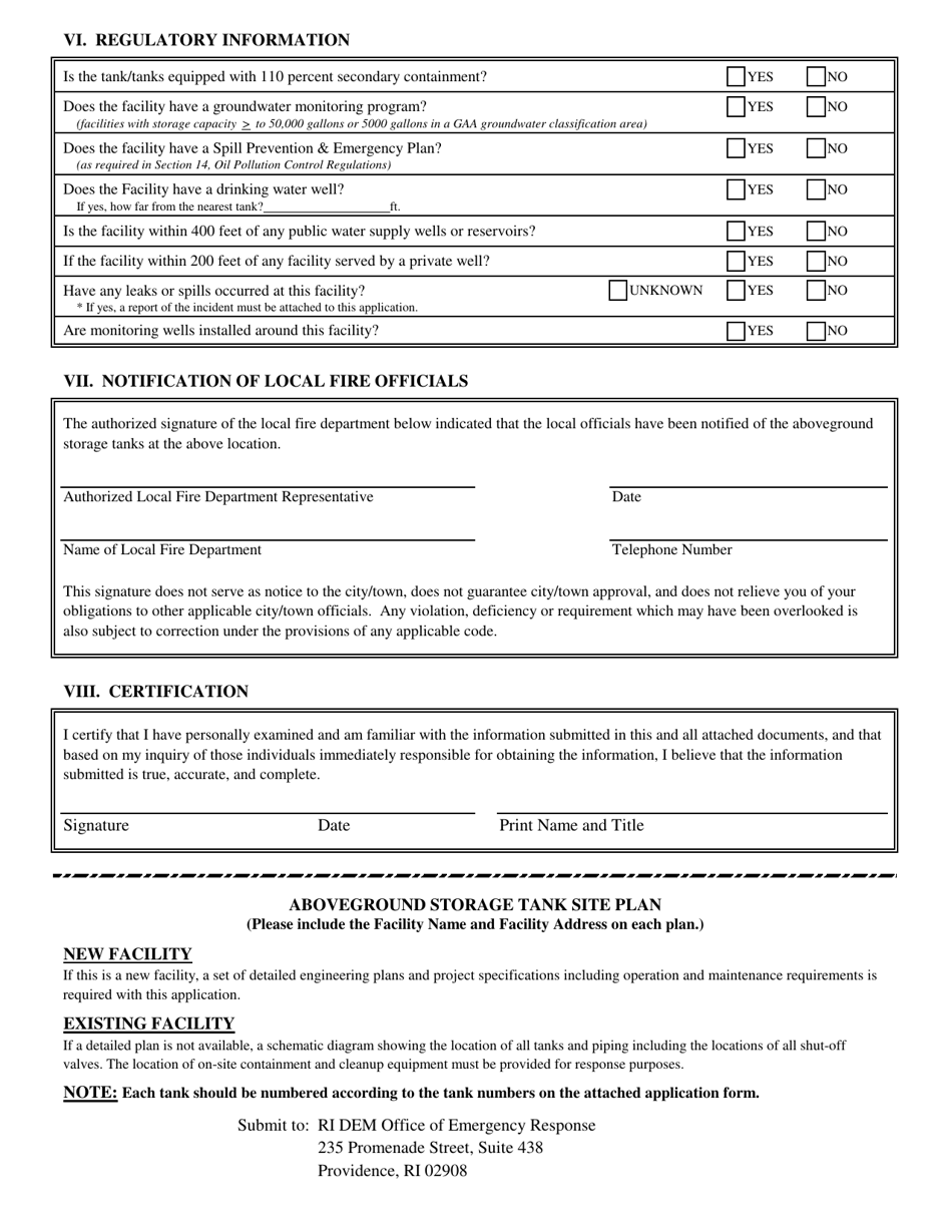 Aboveground Storage Tank Registration Form - Rhode Island, Page 4