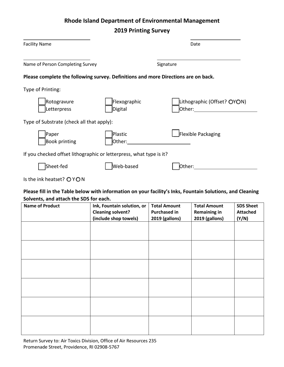 API Form L Printing Survey - Rhode Island, Page 1