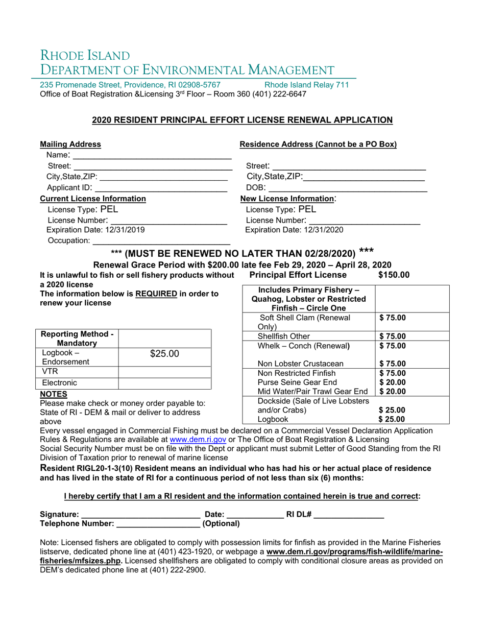 Resident Principal Effort License Renewal Application - Rhode Island, Page 1