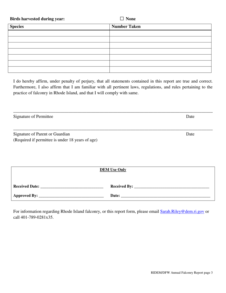 Annual Falconry Report - Rhode Island, Page 3