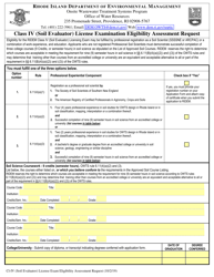 Form CI-IV &quot;Class IV (Soil Evaluator) License Examination Eligibility Assessment Request&quot; - Rhode Island