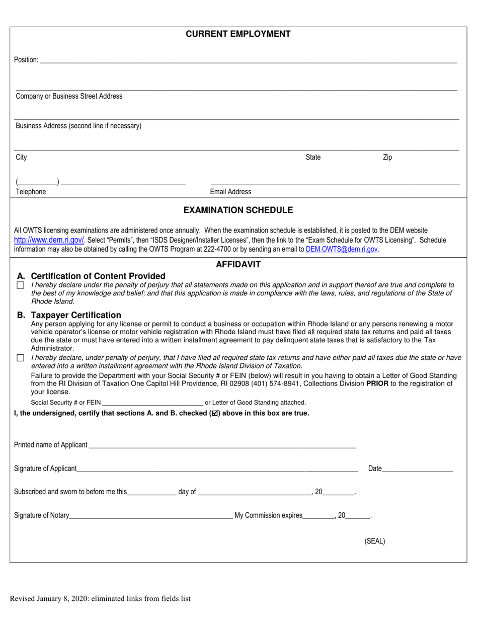 Application for Class I and II Owts Designers License Exam - Rhode Island, Page 2