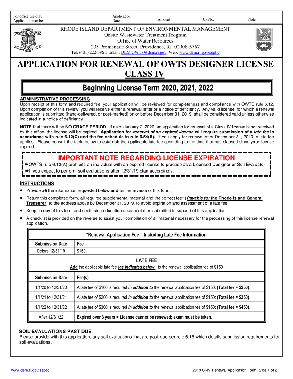 Application for Renewal of Owts Designer License - Class Iv - Rhode Island, Page 3