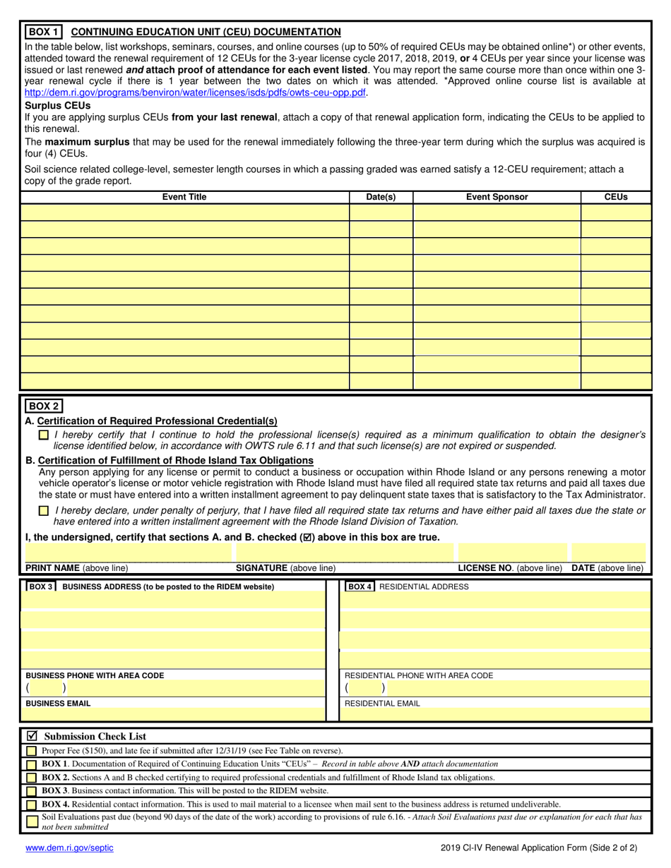 Application for Renewal of Owts Designer License - Class Iv - Rhode Island, Page 4