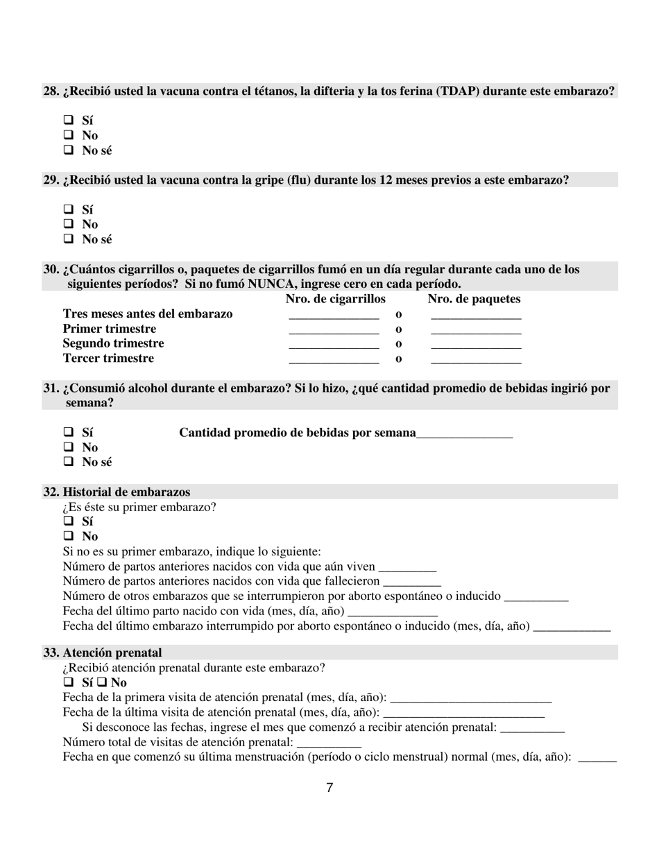 Formulario De Informacion De La Madre Para El Certificado De Nacimiento Del Nino(A) - Rhode Island (Spanish), Page 7