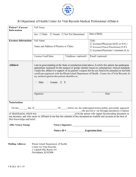 Document preview: Vital Records Medical Professional Affidavit - Rhode Island