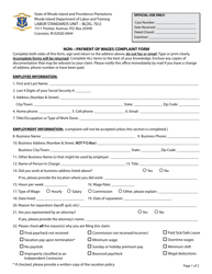 Document preview: Non-payment of Wages Complaint Form - Rhode Island
