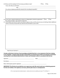 Non-payment of Wages Complaint Form - Rhode Island, Page 2