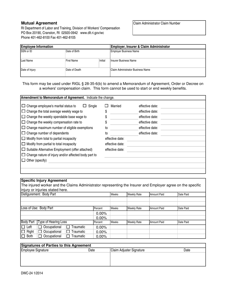 Form DWC-24 - Fill Out, Sign Online and Download Fillable PDF, Rhode ...