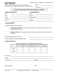 Form DWC-30 Wage Transcript - Rhode Island