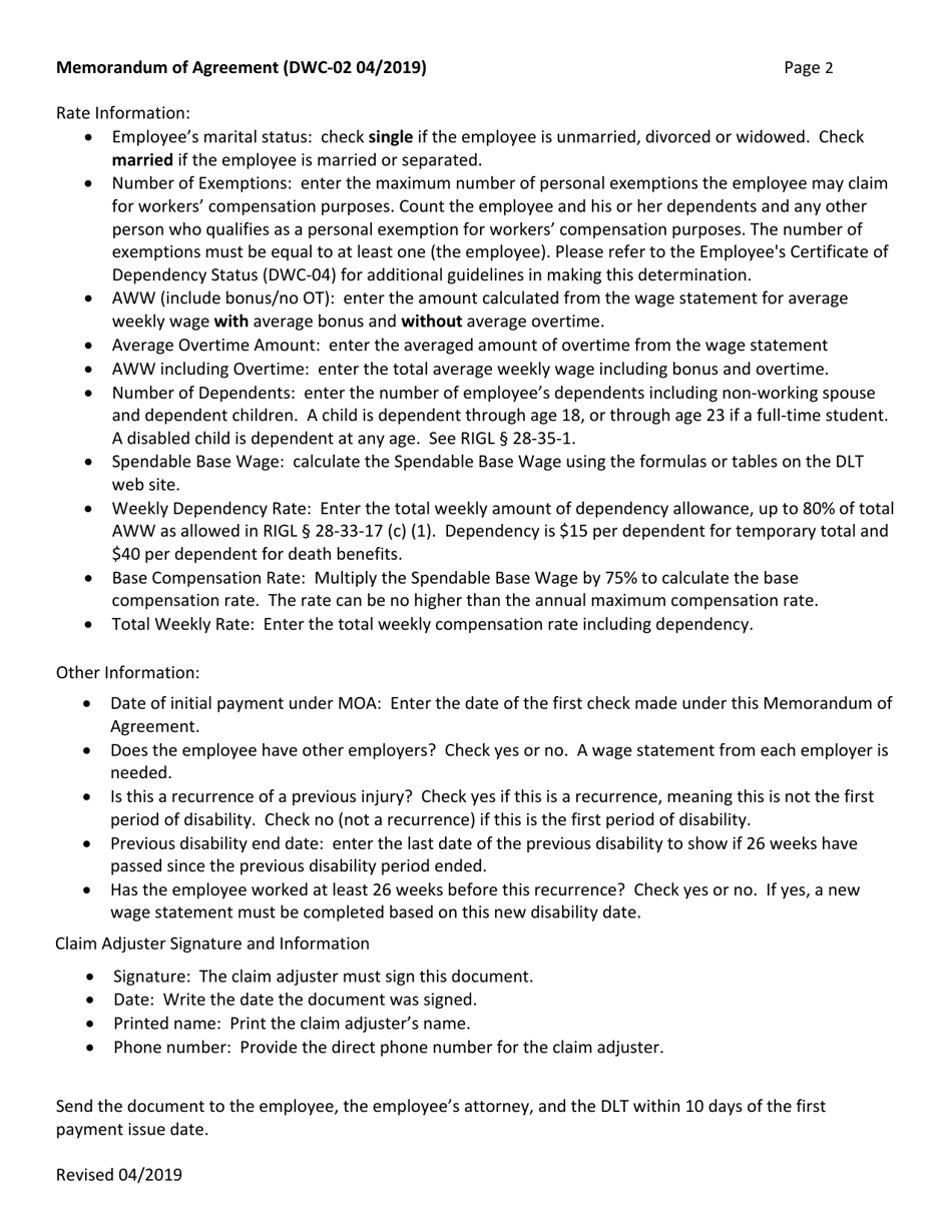 Form DWC-02 Memorandum of Agreement - Rhode Island, Page 3