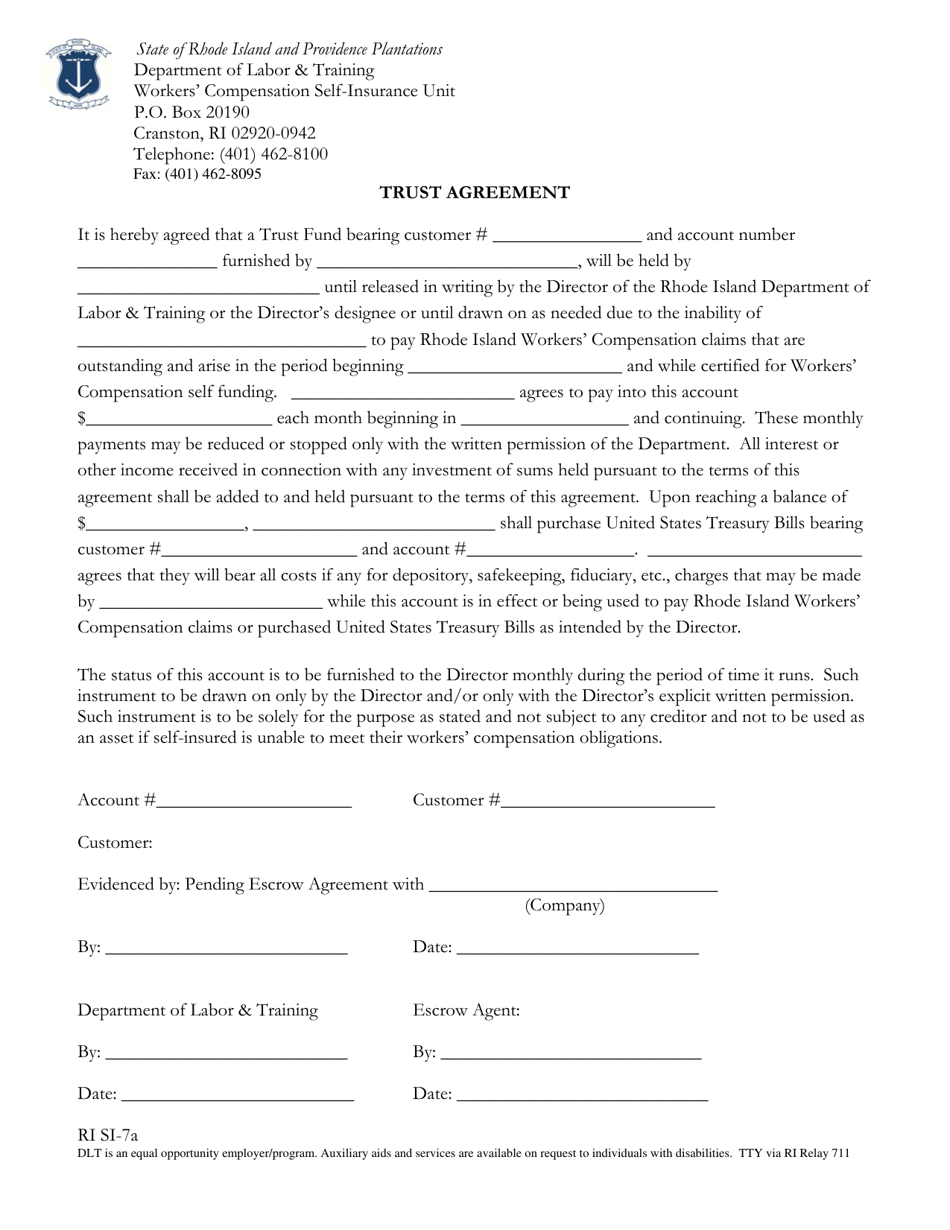 Form RI SI-7A Trust Agreement - Rhode Island, Page 1