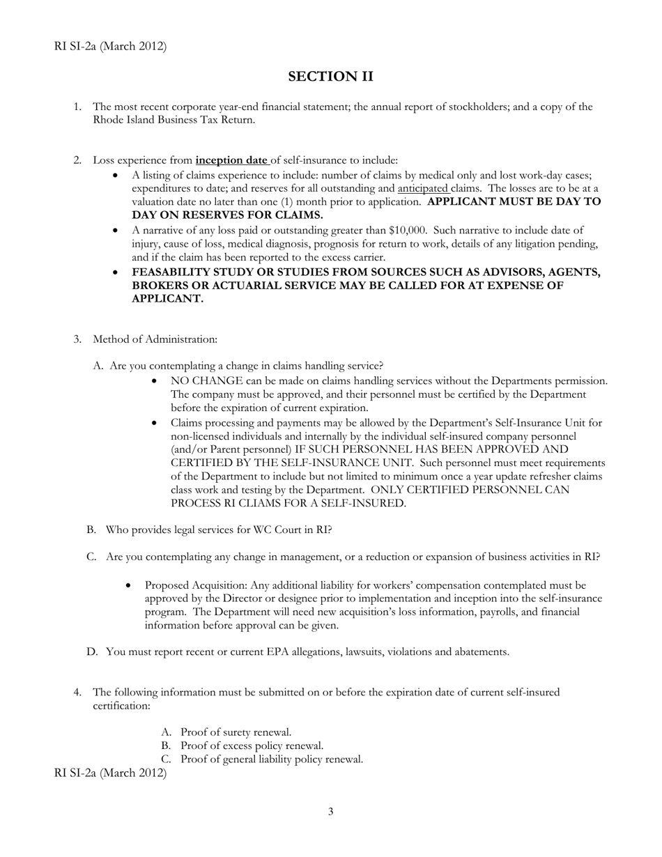Form RI SI-2A Renewal Application for Approval of Workers Compensation Self-insurance Program - Rhode Island, Page 3