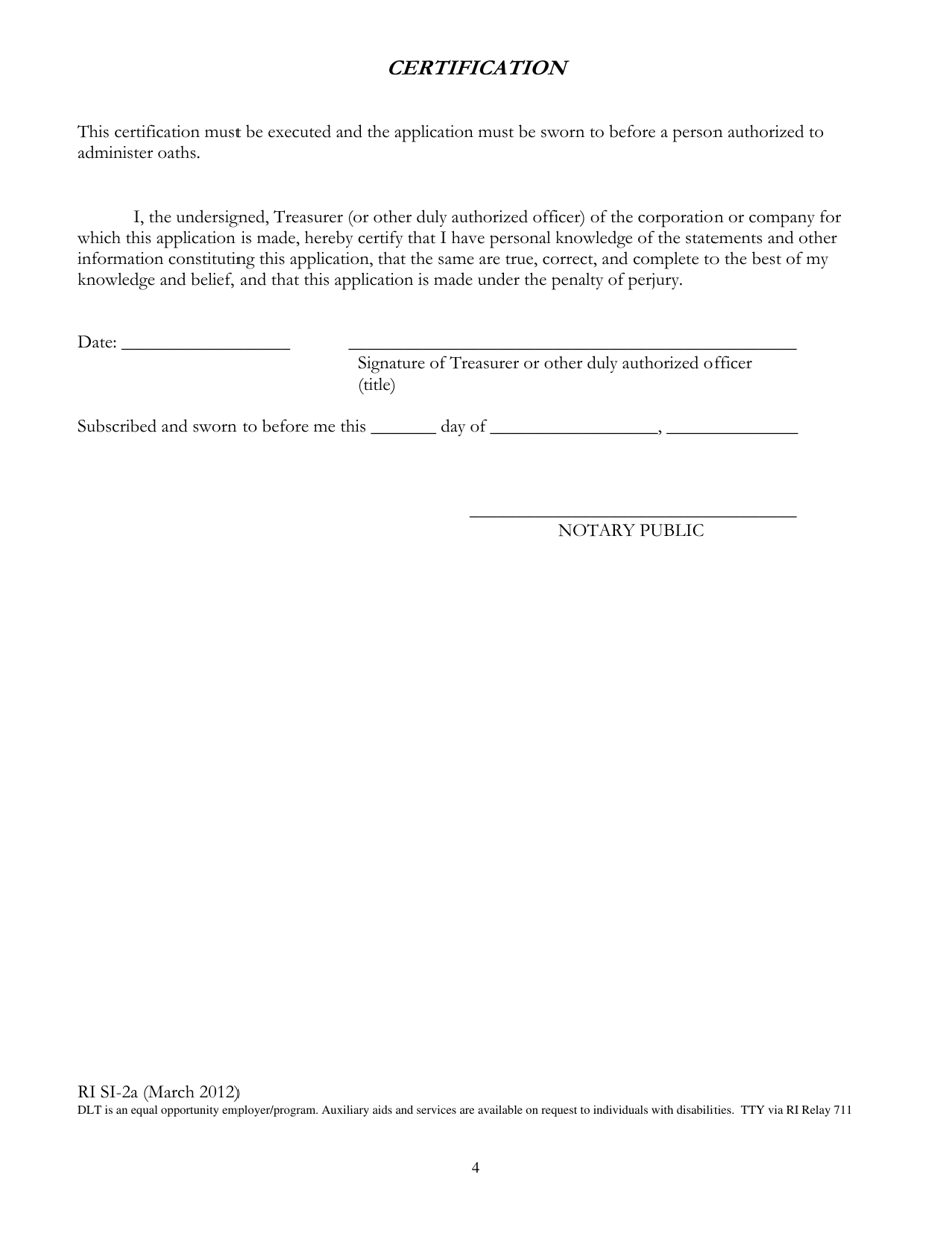 Form RI SI-2A Renewal Application for Approval of Workers Compensation Self-insurance Program - Rhode Island, Page 4