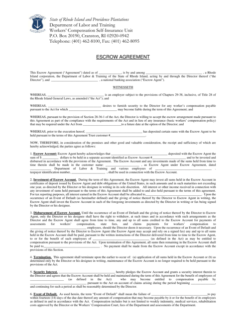Form RI SI7 Escrow Agreement - Rhode Island