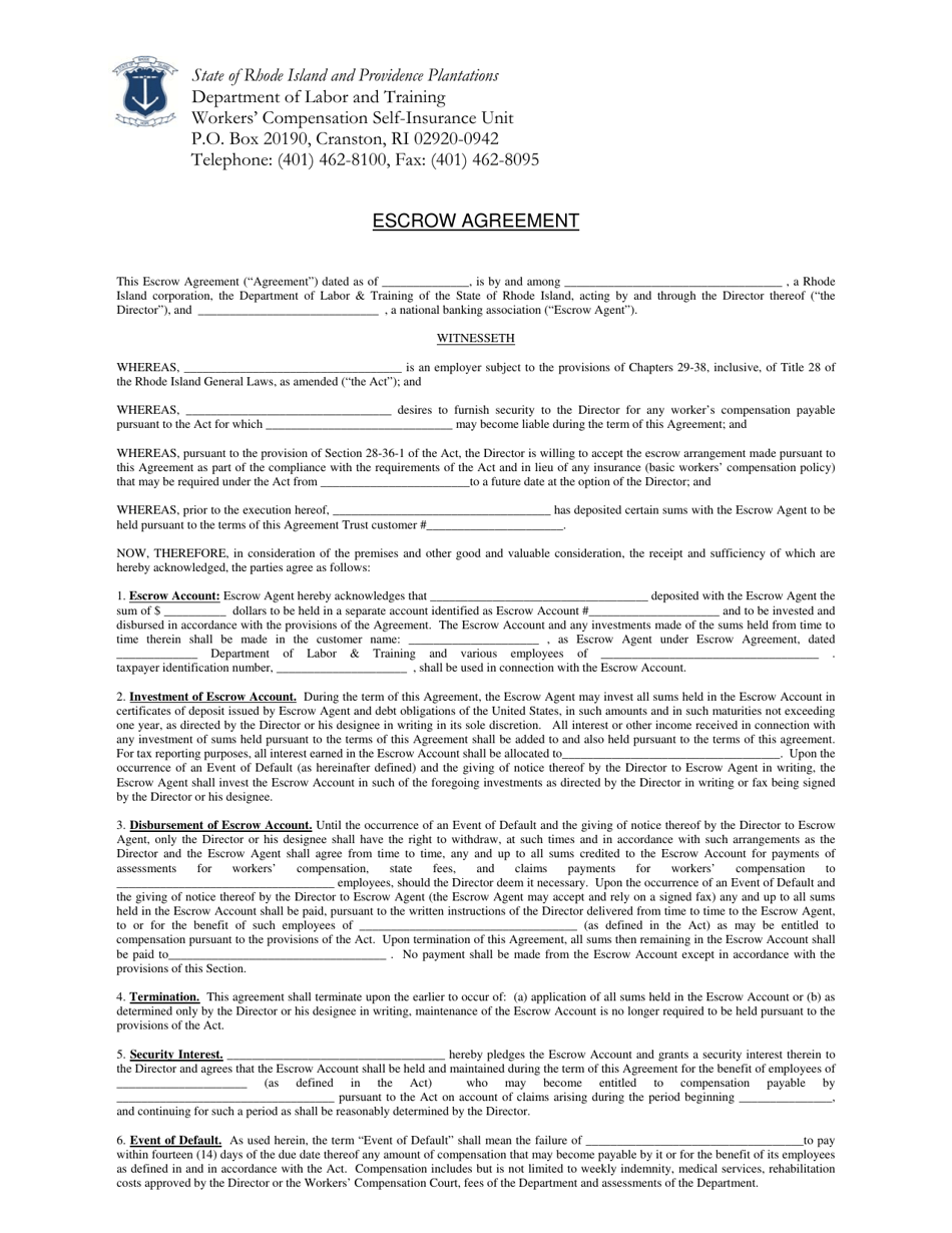 Form RI SI7 Escrow Agreement - Rhode Island, Page 1