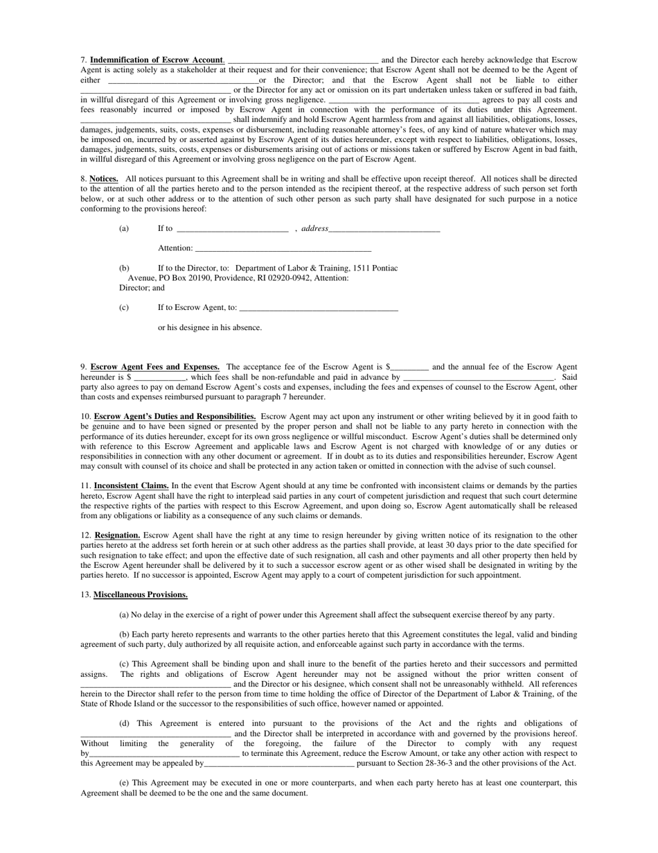 Form Ri Si7 Download Fillable Pdf Or Fill Online Escrow Agreement Rhode Island Templateroller 0086