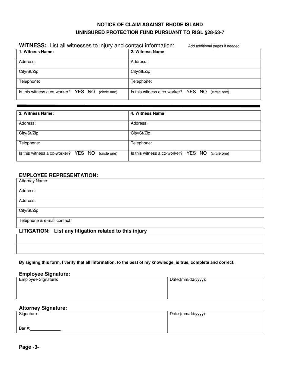 Notice of Claim Against Rhode Island Uninsured Protection Fund Pursuant to Rigl 28-53-7 - Rhode Island, Page 3