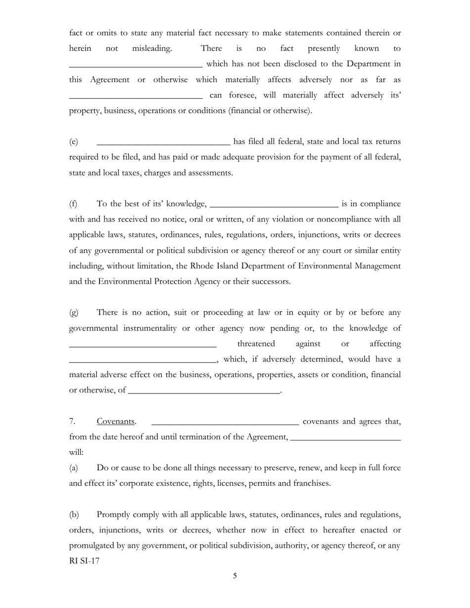 Form RI SI-17 Self-insurance Agreement - Rhode Island, Page 5