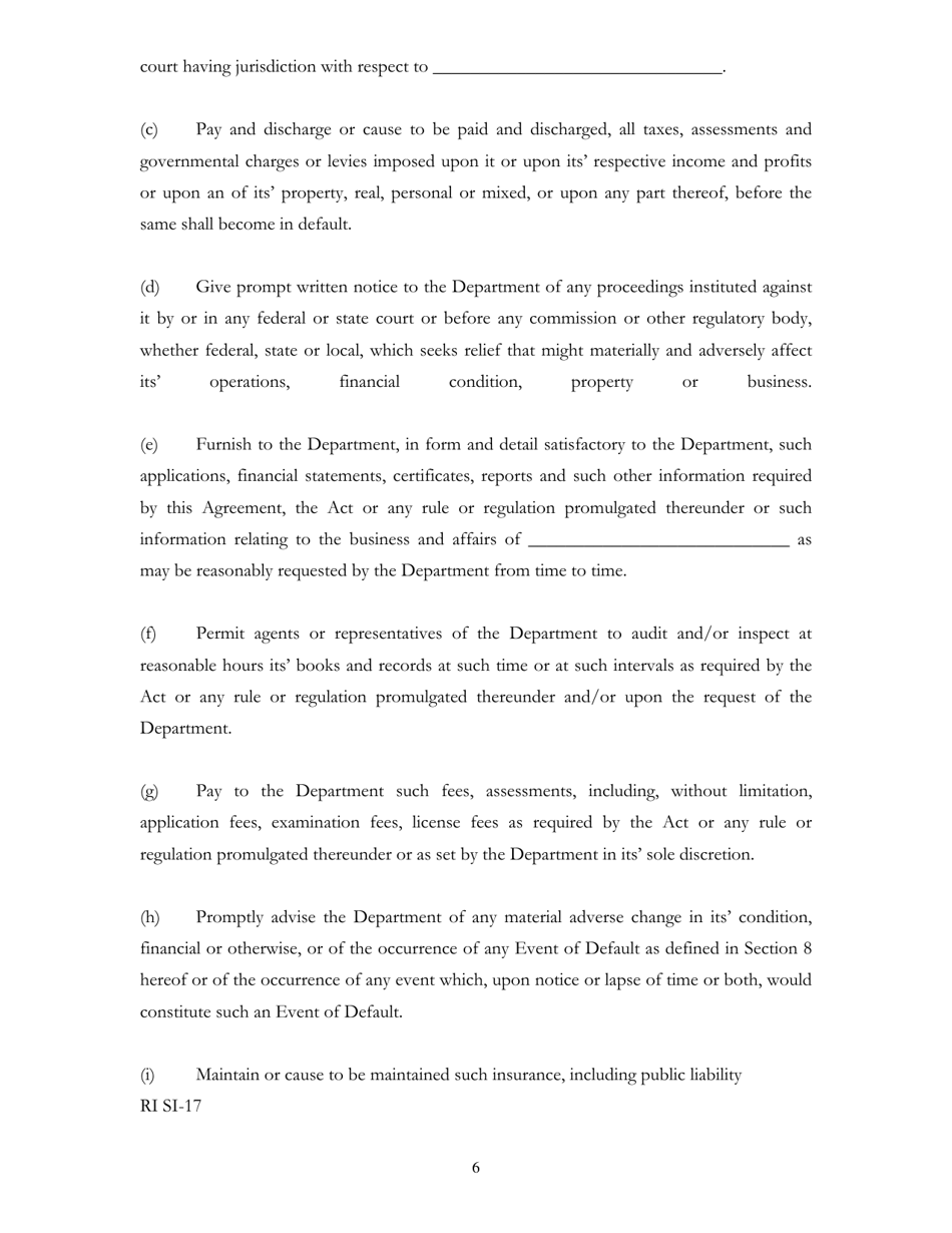 Form RI SI-17 Self-insurance Agreement - Rhode Island, Page 6