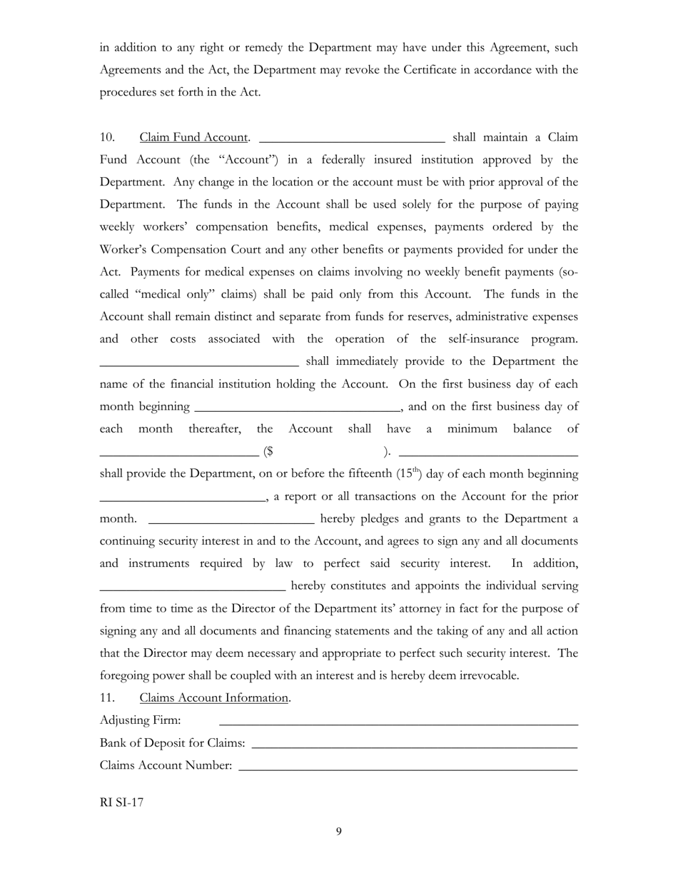 Form RI SI-17 Self-insurance Agreement - Rhode Island, Page 9