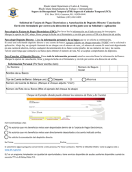 Solicitud De Tarjeta De Pagos Electronicos Y Autorizacion De Deposito Directo/ Cancelacion - Rhode Island (Spanish), Page 2