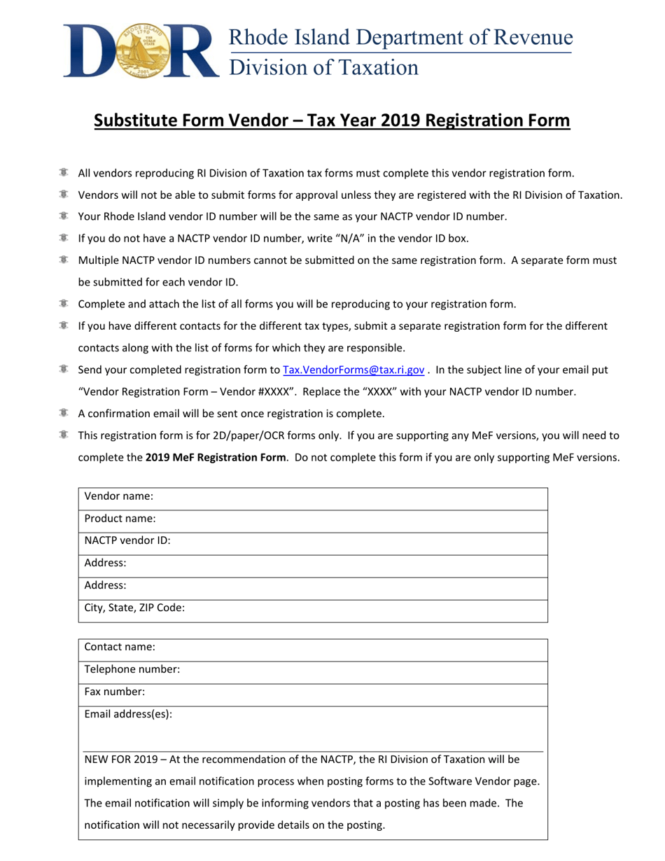 Substitute Vendor Registration Form - Rhode Island, Page 1