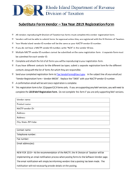 Document preview: Substitute Vendor Registration Form - Rhode Island, 2019