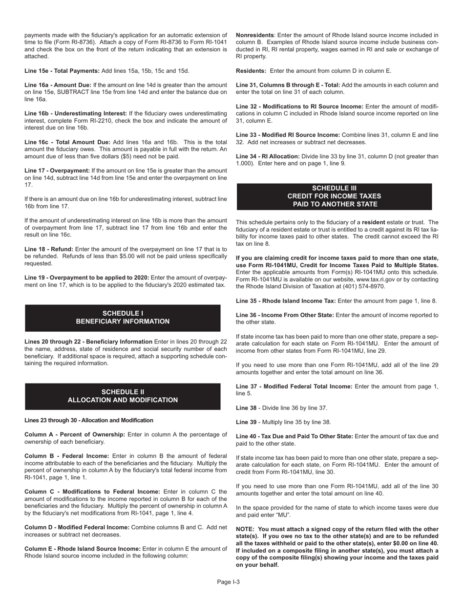 Instructions for Form RI-1041 Fiduciary Income Tax Return - Rhode Island, Page 3