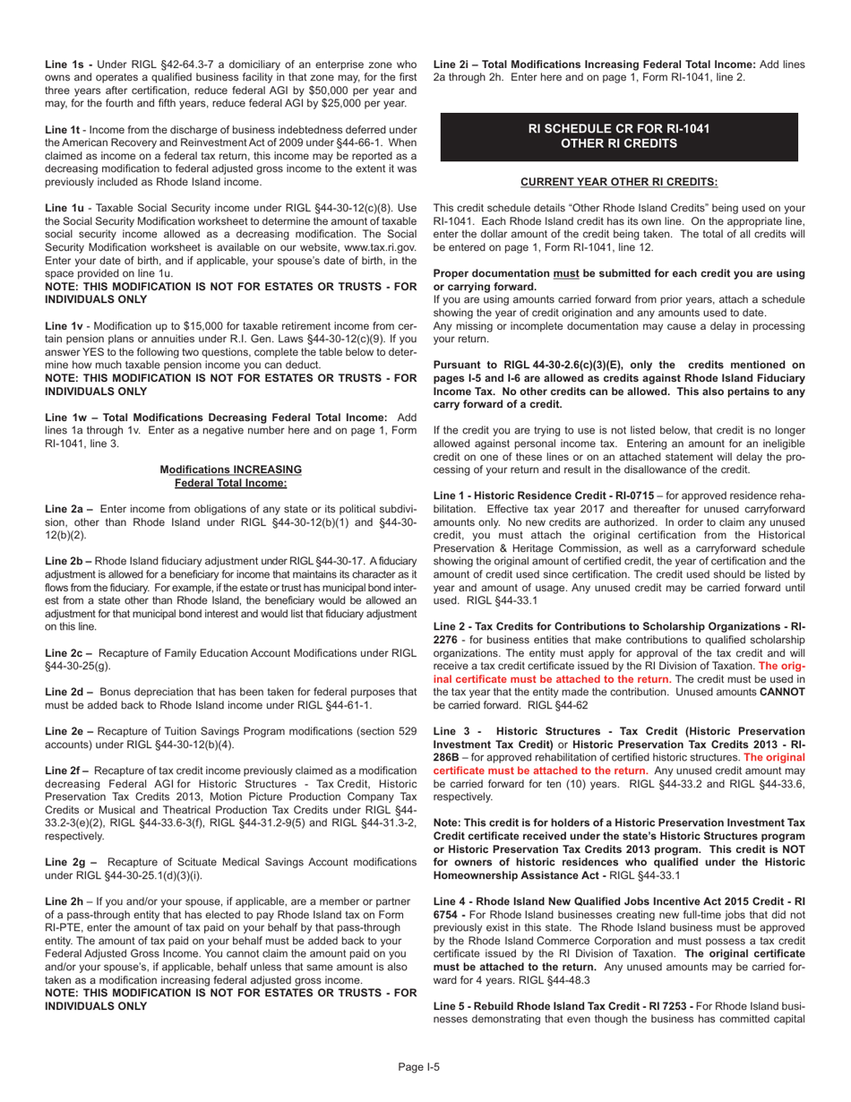 Instructions for Form RI-1041 Fiduciary Income Tax Return - Rhode Island, Page 5