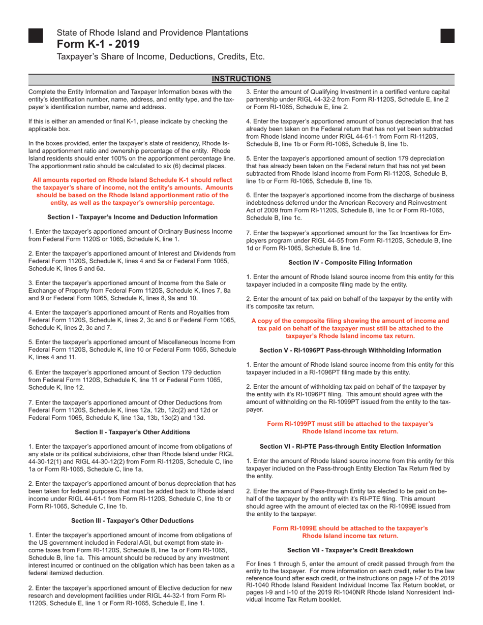 Download Instructions for Form K-1 Taxpayer's Share of Income