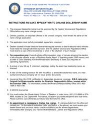 Document preview: Application to Change Dealership Name - Rhode Island