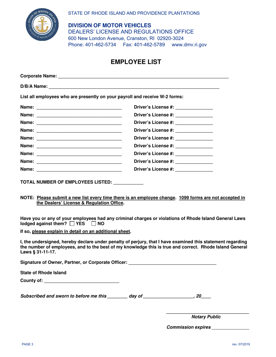 Application to Change Dealership Name - Rhode Island, Page 3