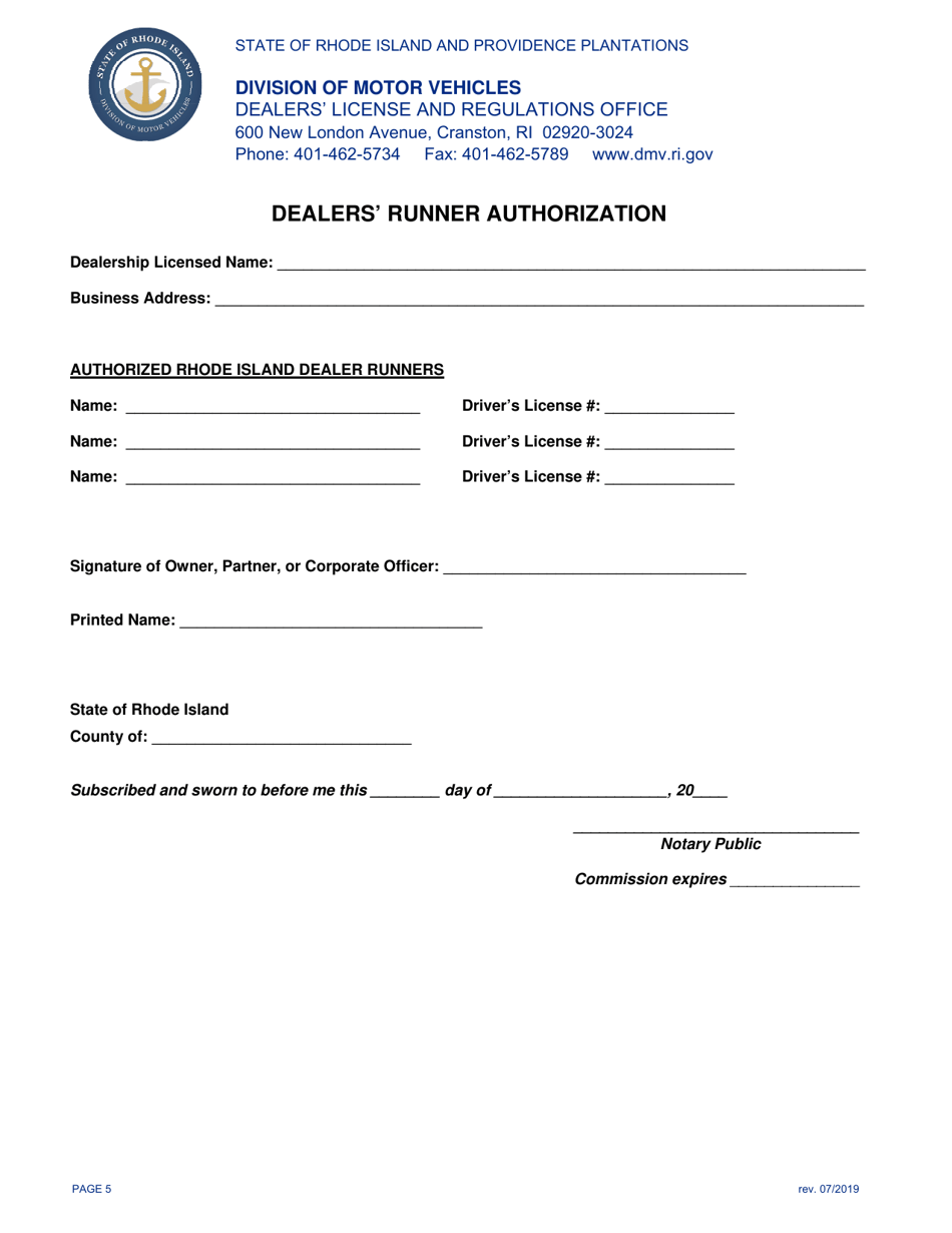 Application to Change Dealership Name - Rhode Island, Page 5