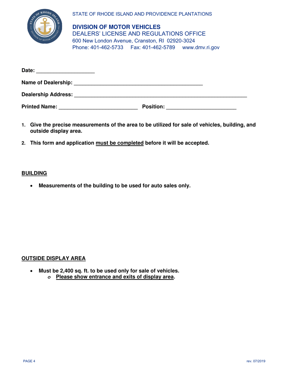 Annex Application for Motor Vehicle Dealers License - Rhode Island, Page 4