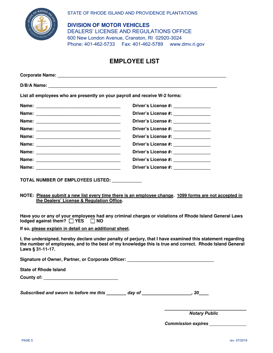 Annex Application for Motor Vehicle Dealers License - Rhode Island, Page 5