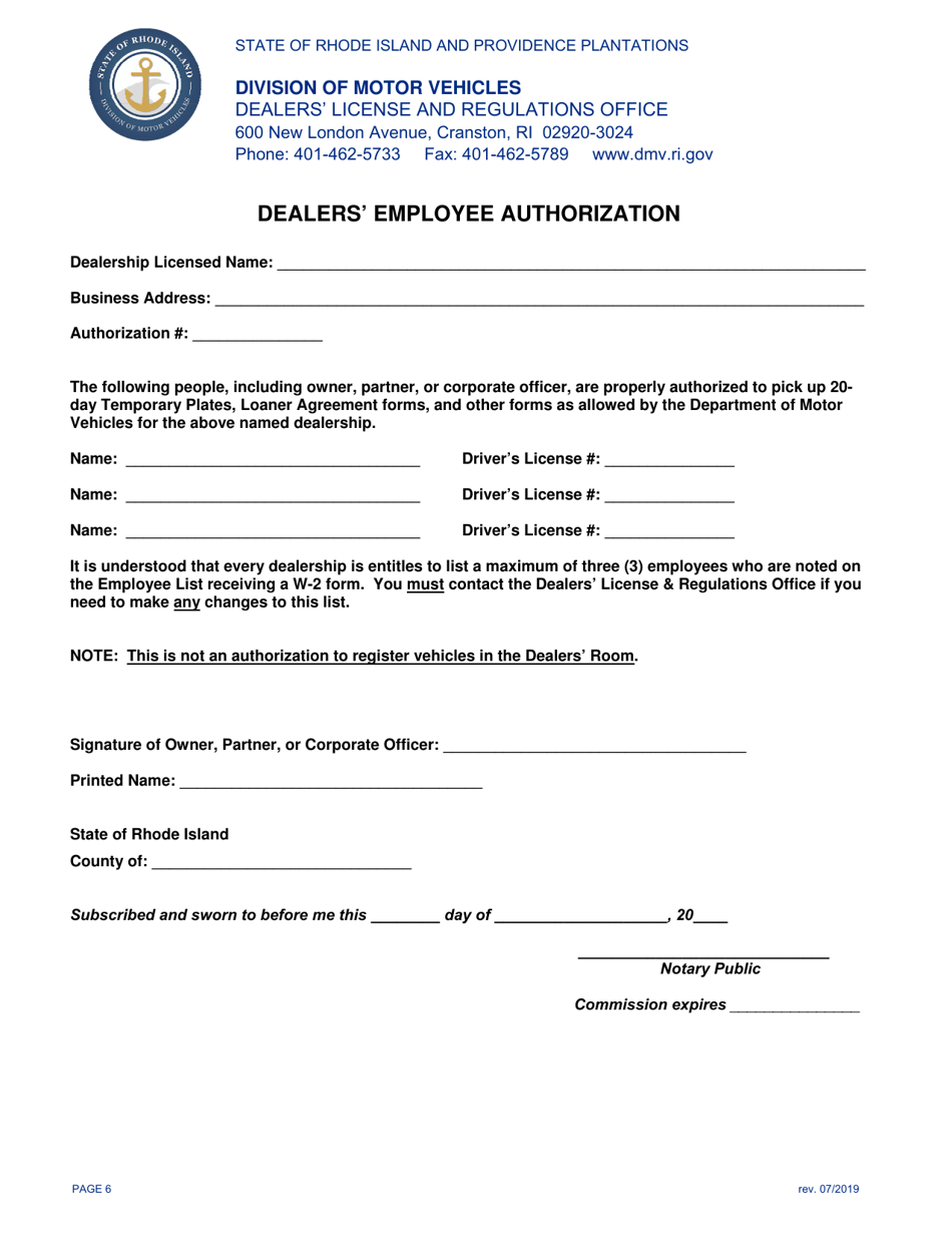 Annex Application for Motor Vehicle Dealers License - Rhode Island, Page 6