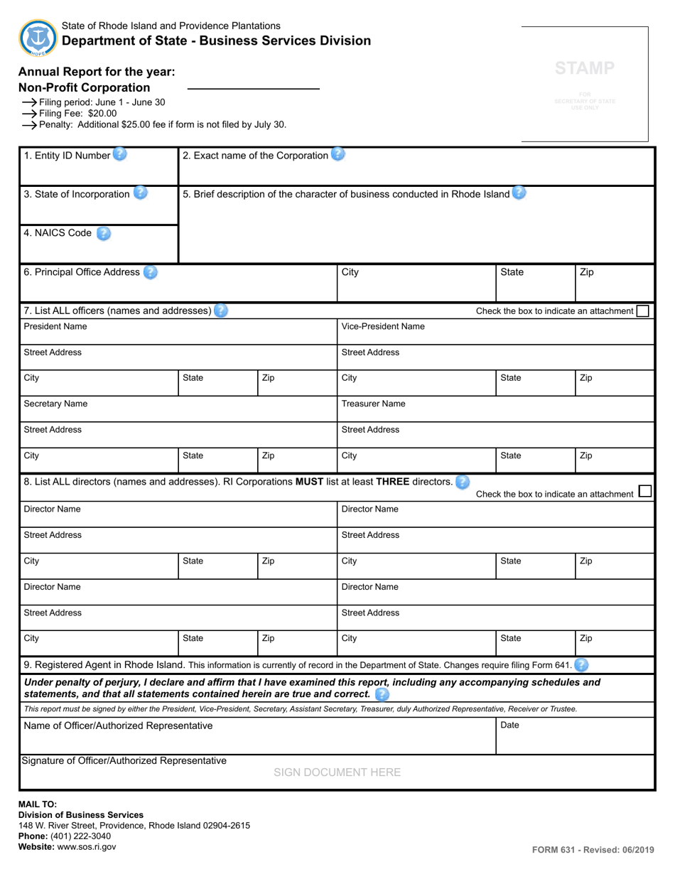 Form 631 Annual Report for a Non-profit Corporation - Rhode Island, Page 2
