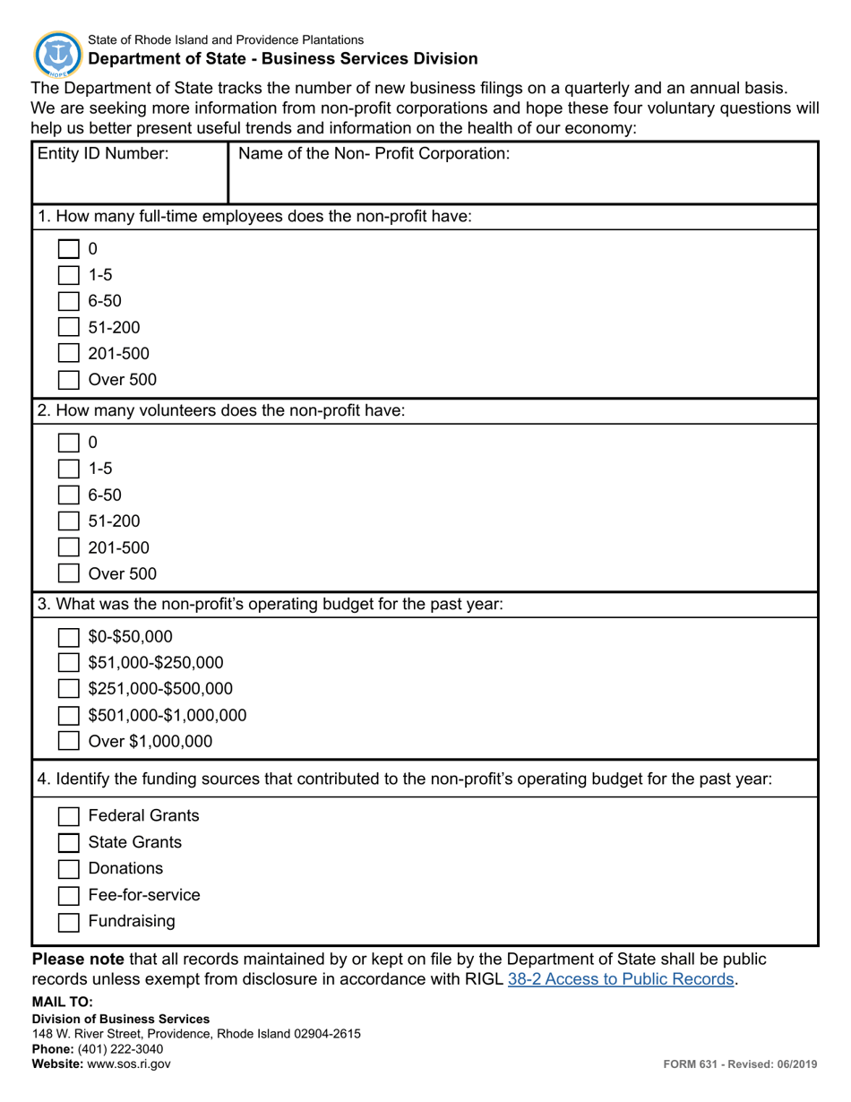 Form 631 Annual Report for a Non-profit Corporation - Rhode Island, Page 3