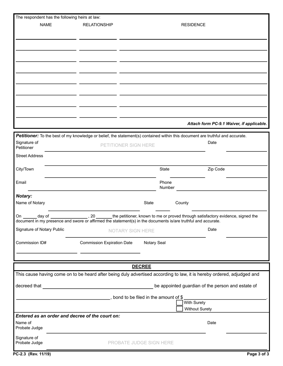 Form PC-2.3 Petition for Limited Guardianship or Guardianship - Rhode Island, Page 3