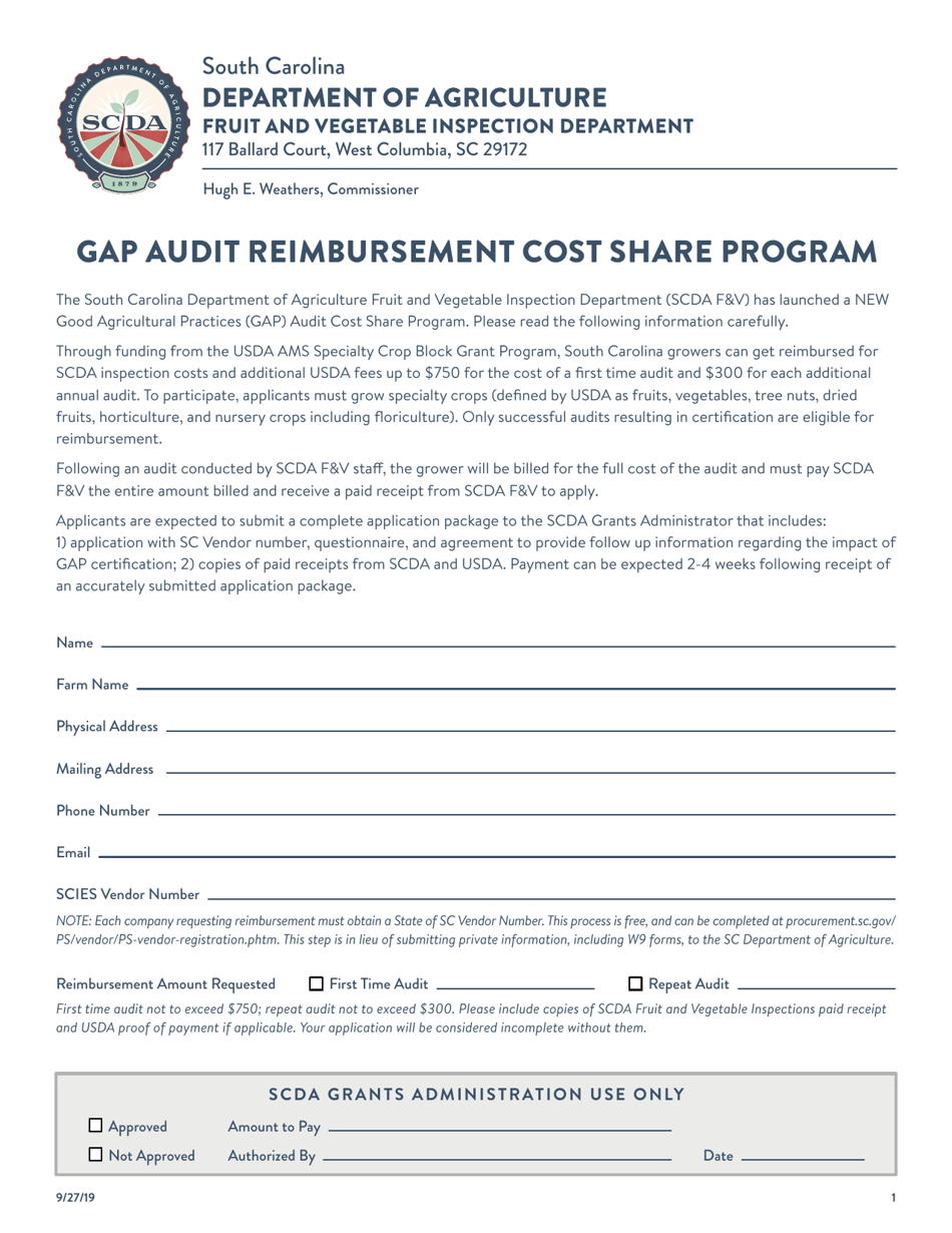 Gap Audit Reimbursement Cost Share Program - South Carolina, Page 1