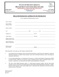Document preview: SCDCA Form PEO-08 Health Insurance Affidavit of Insurance - South Carolina