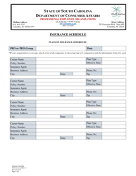 SCDCA Form PEO-11 Insurance Schedule - South Carolina