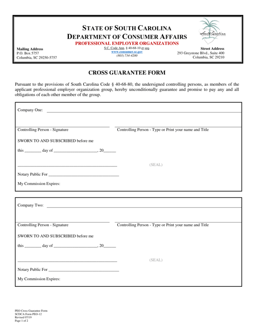 SCDCA Form PEO-12 Cross Guarantee Form - South Carolina