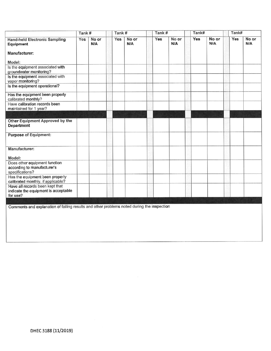 DHEC Form 3188 Release Detection Equipment Testing - South Carolina, Page 2