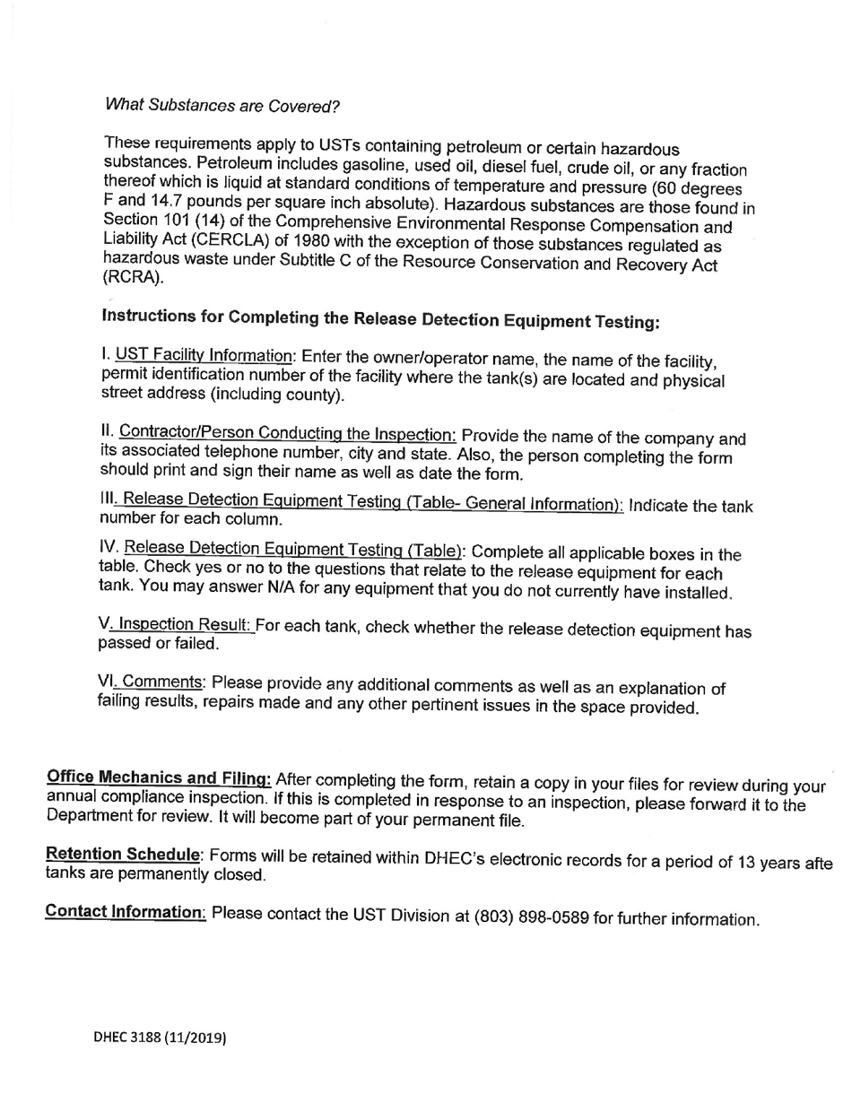 DHEC Form 3188 Release Detection Equipment Testing - South Carolina, Page 4