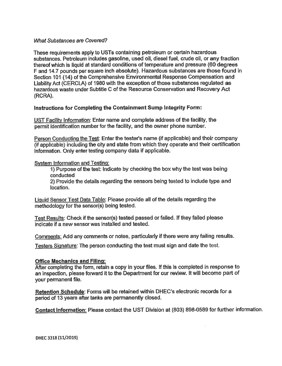 DHEC Form 3318 Liquid Sensor Functionality Testing - South Carolina, Page 3