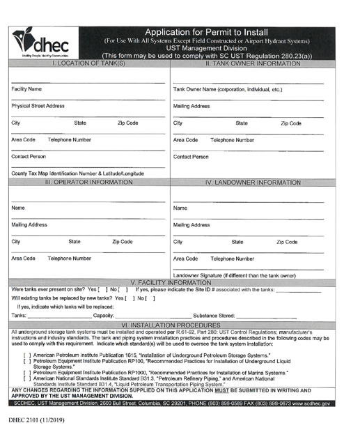 DHEC Form 2101 Application for Permit to Install - South Carolina